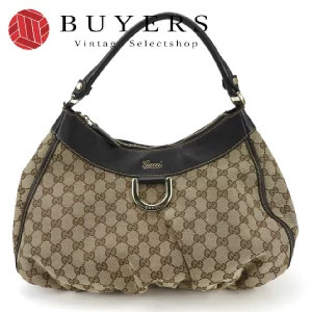 Gucci One Shoulder Hobo Bag Handbag Abbey GG Canvas Leather Beige Brown